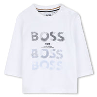 Thumbnail for BOSS playera para bebe manga larga color Blanco logo al frente