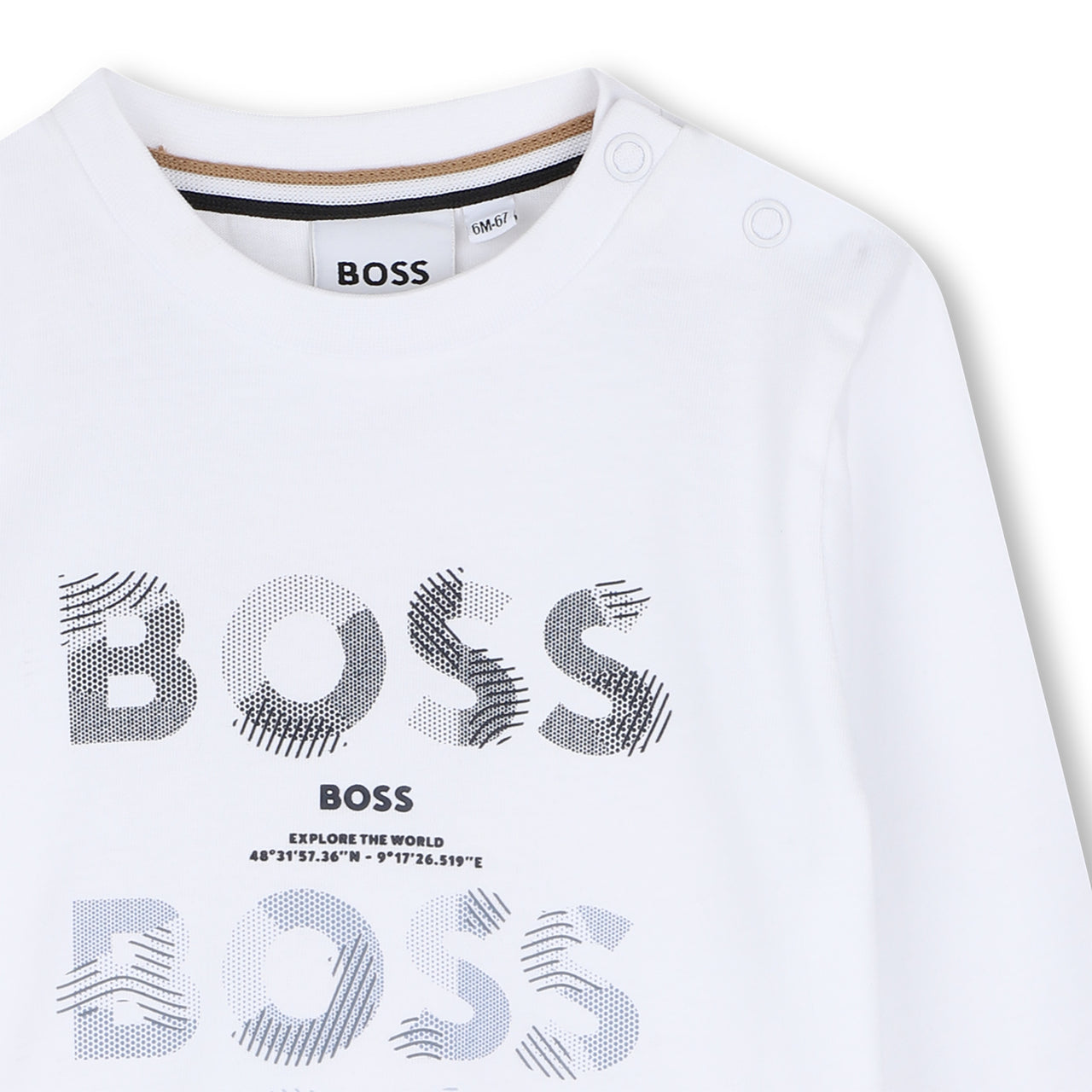 BOSS playera para bebe manga larga color Blanco logo al frente
