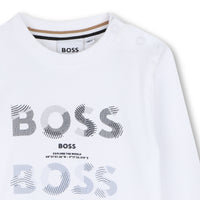 Thumbnail for BOSS playera para bebe manga larga color Blanco logo al frente
