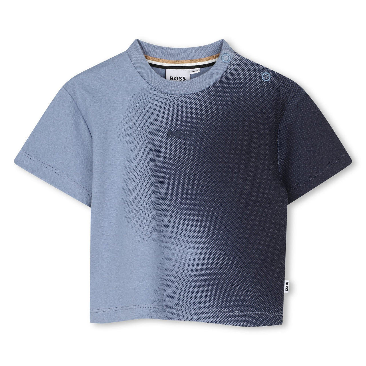 BOSS playera para bebe color azul difuminada pequeño logo al frente