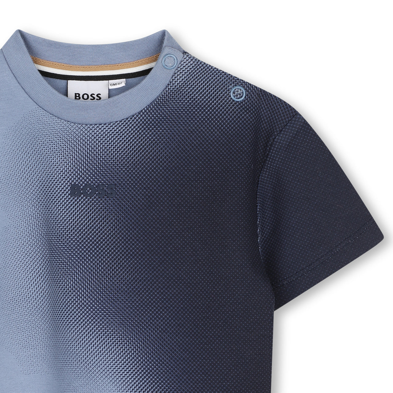 BOSS playera para bebe color azul difuminada pequeño logo al frente