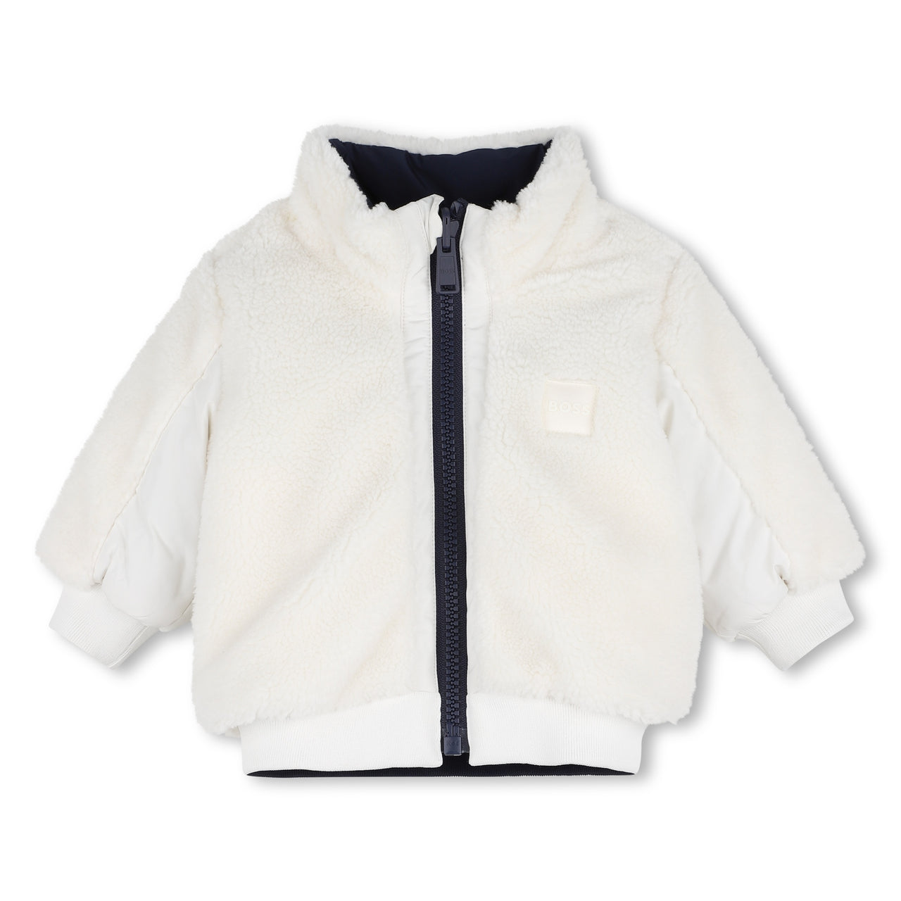 BOSS Chamarra para bebe reversible, blanco y negro, unisex