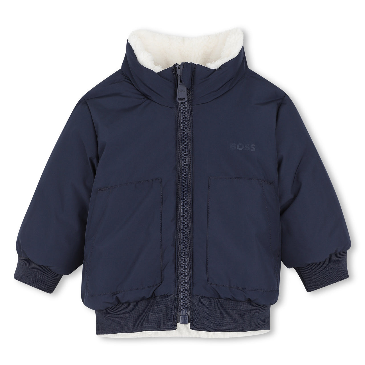 BOSS Chamarra para bebe reversible, blanco y negro, unisex