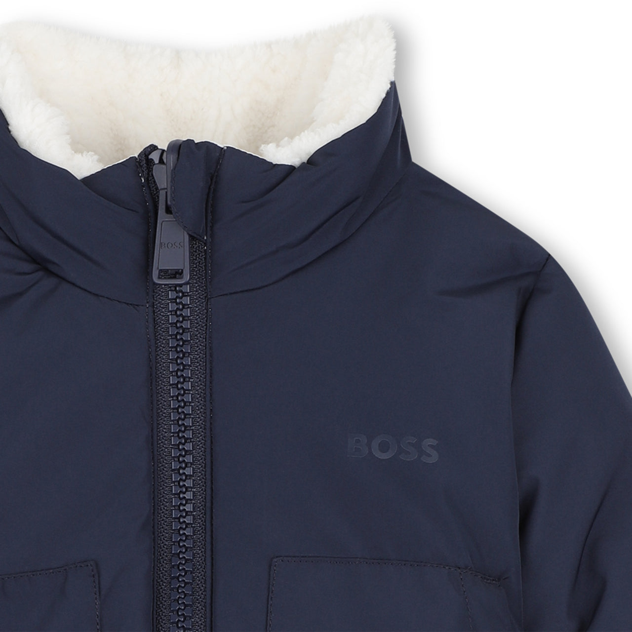 BOSS Chamarra para bebe reversible, blanco y negro, unisex