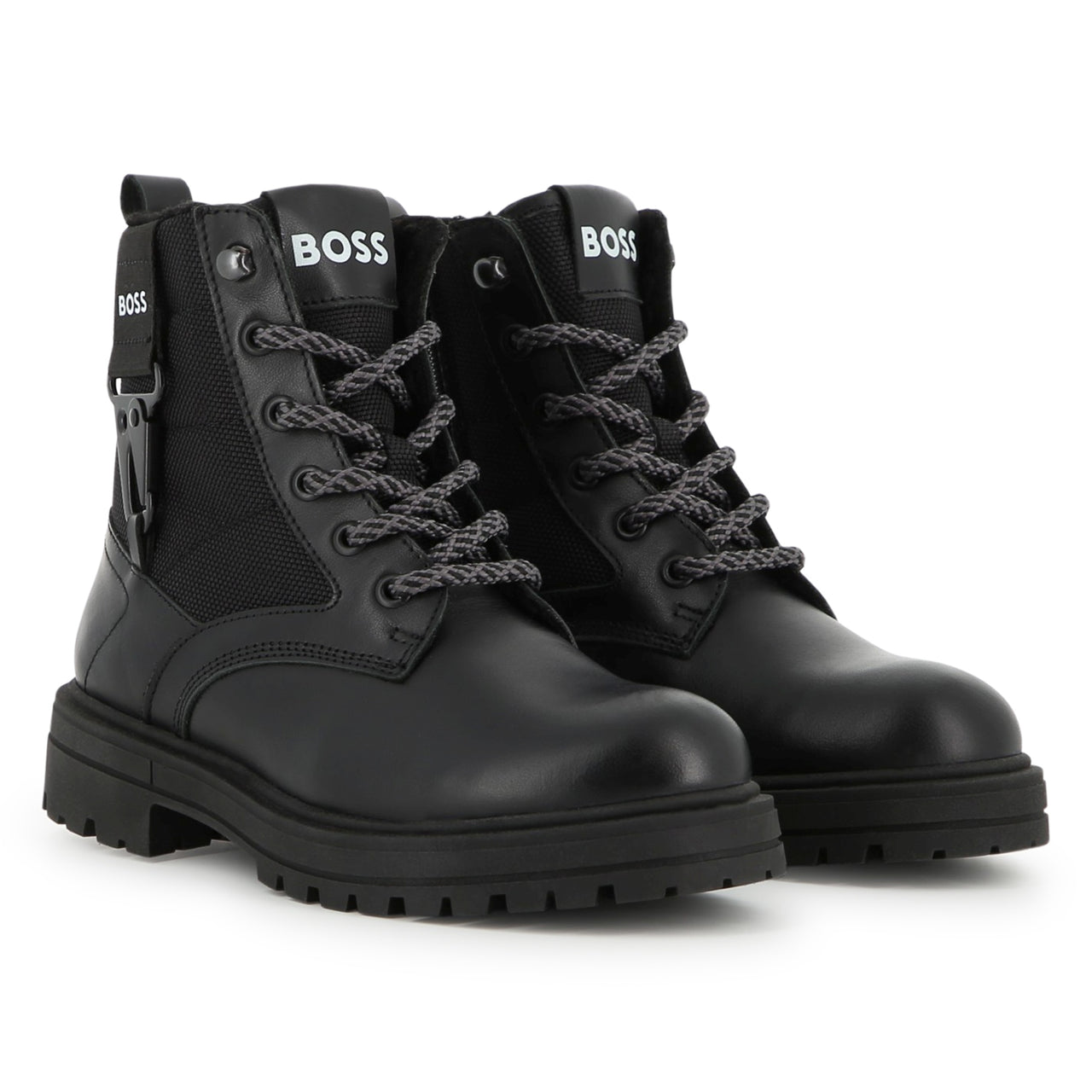 BOSS Botin para niño negro con agujetas