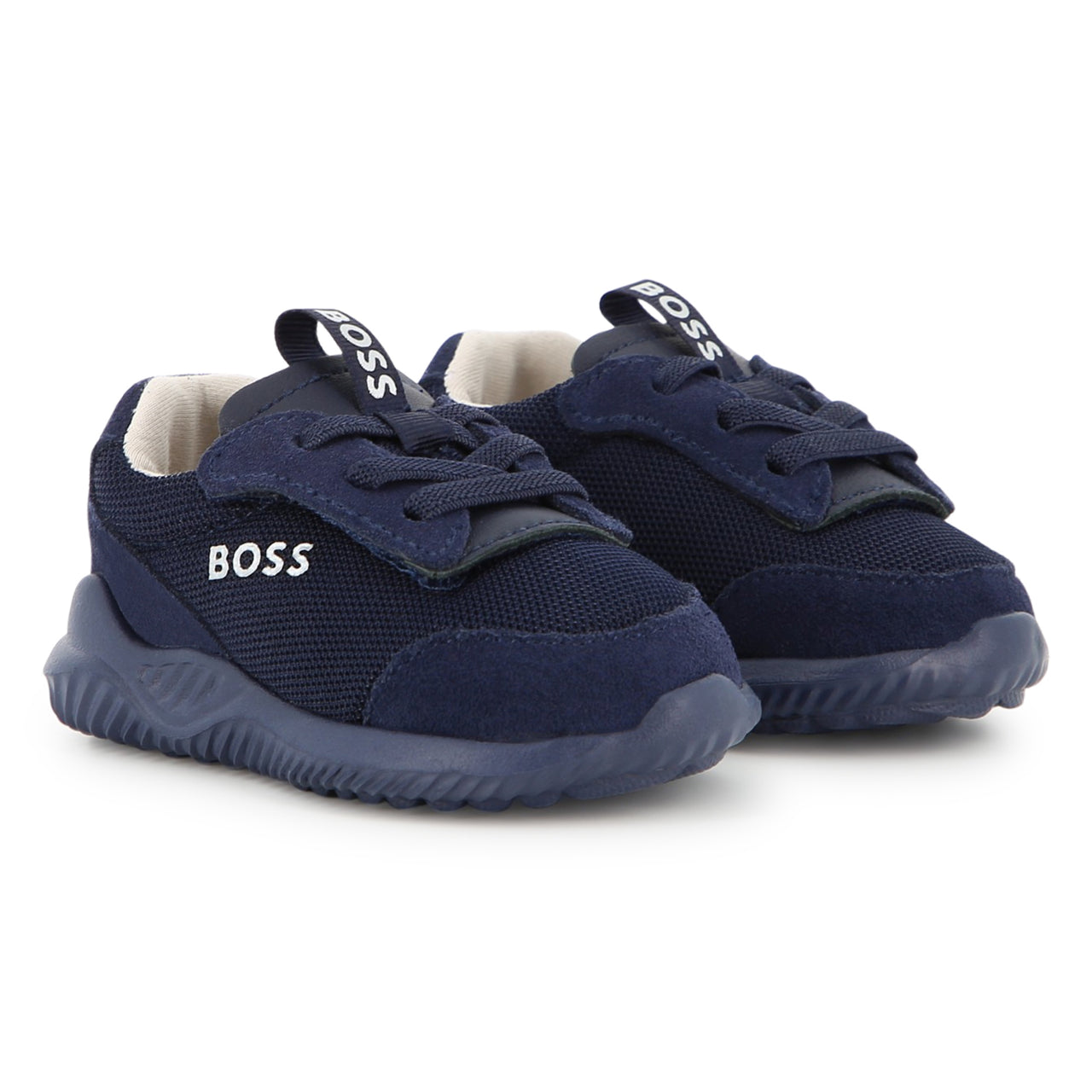 BOSS tenis para bebe con agujetas simuladas elasticas, azul marino