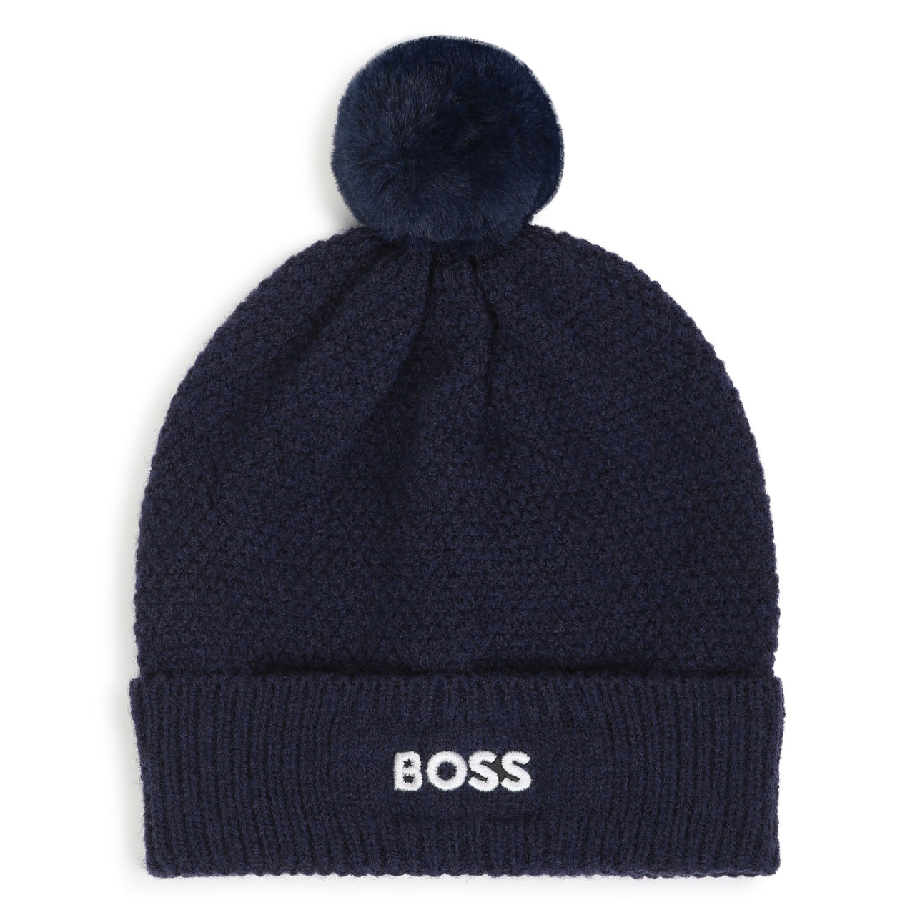 BOSS Gorro para bebe color azul marino tejido con pompon