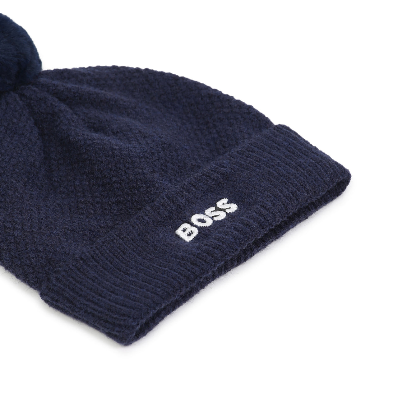 BOSS Gorro para bebe color azul marino tejido con pompon