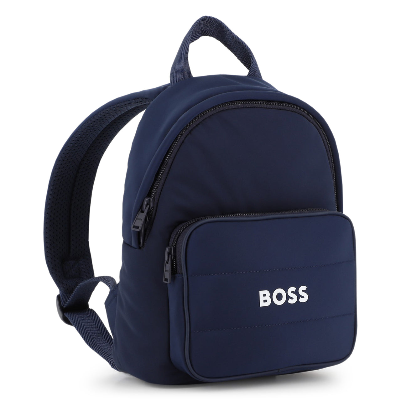 BOSS backpack pequeña para niño y teen azul marino logo, al frente en blanco