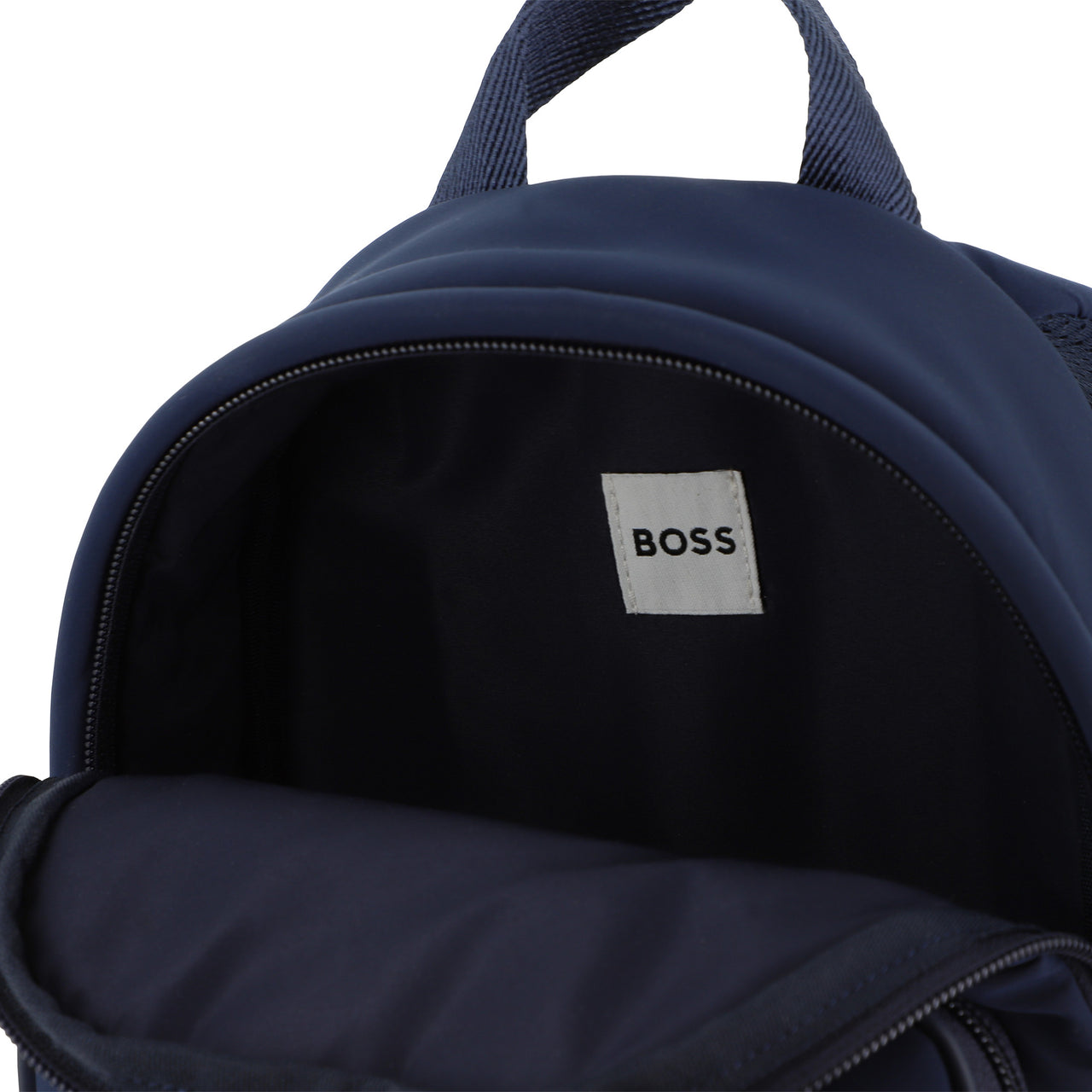 BOSS backpack pequeña para niño y teen azul marino logo, al frente en blanco