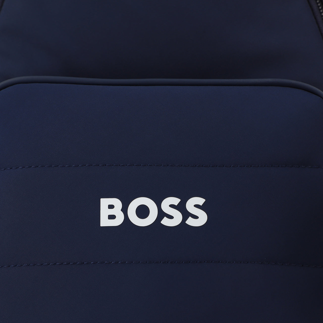 BOSS backpack pequeña para niño y teen azul marino logo, al frente en blanco