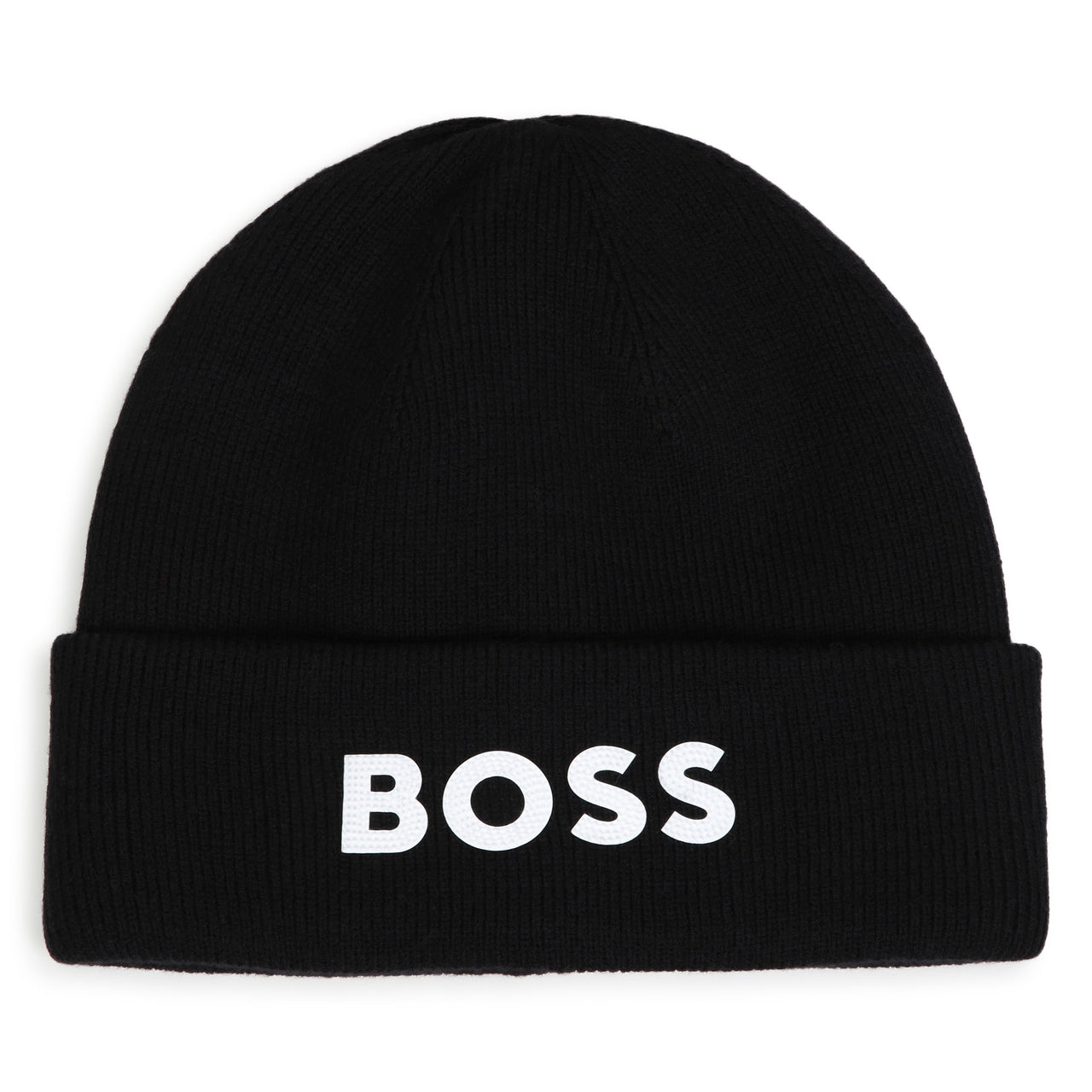 BOSS Gorro para niño y teen color negro tejido big logo letras blancas