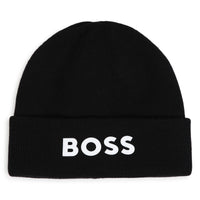 Thumbnail for BOSS Gorro para niño y teen color negro tejido big logo letras blancas