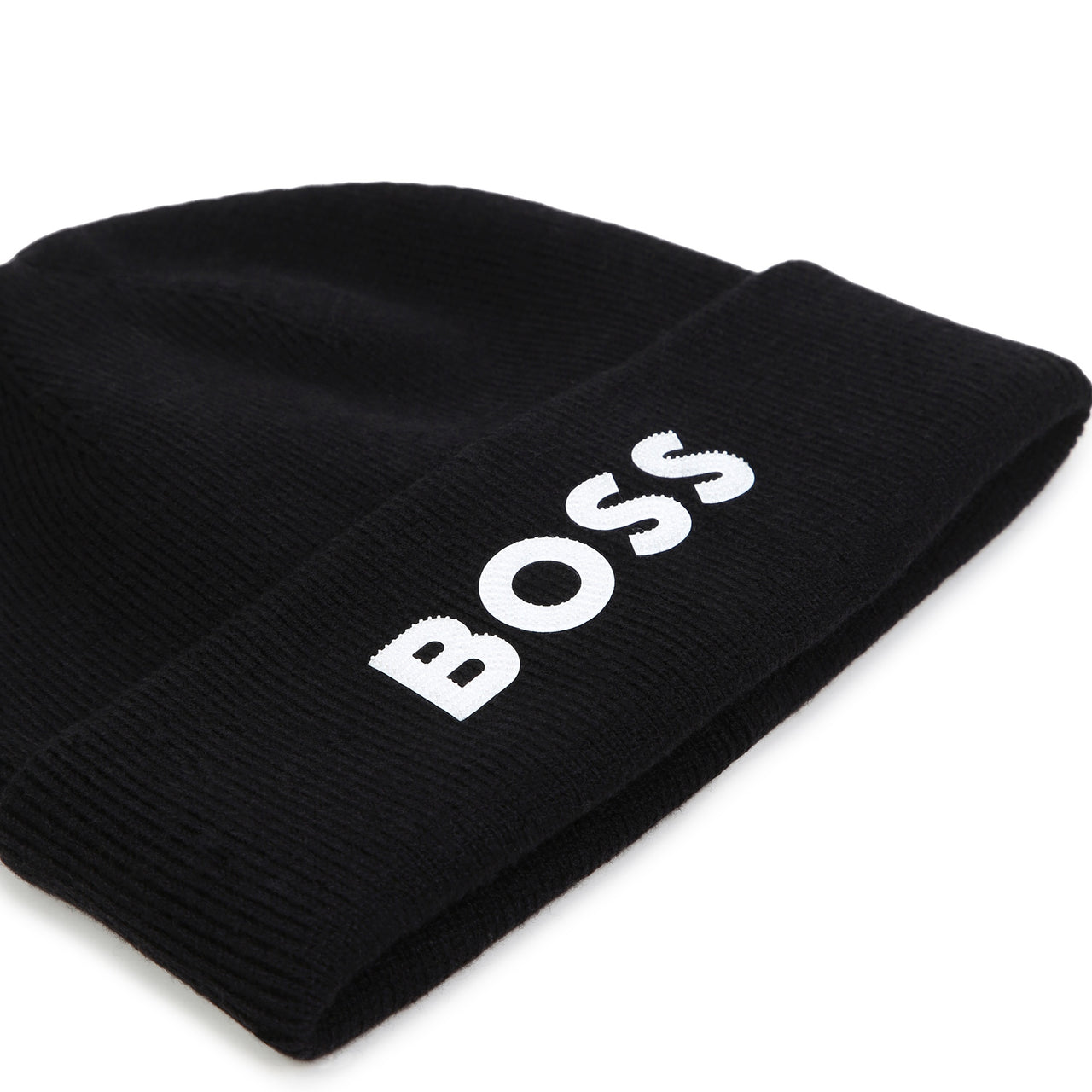 BOSS Gorro para niño y teen color negro tejido big logo letras blancas