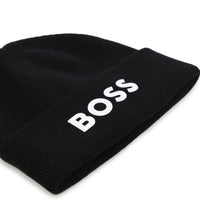Thumbnail for BOSS Gorro para niño y teen color negro tejido big logo letras blancas
