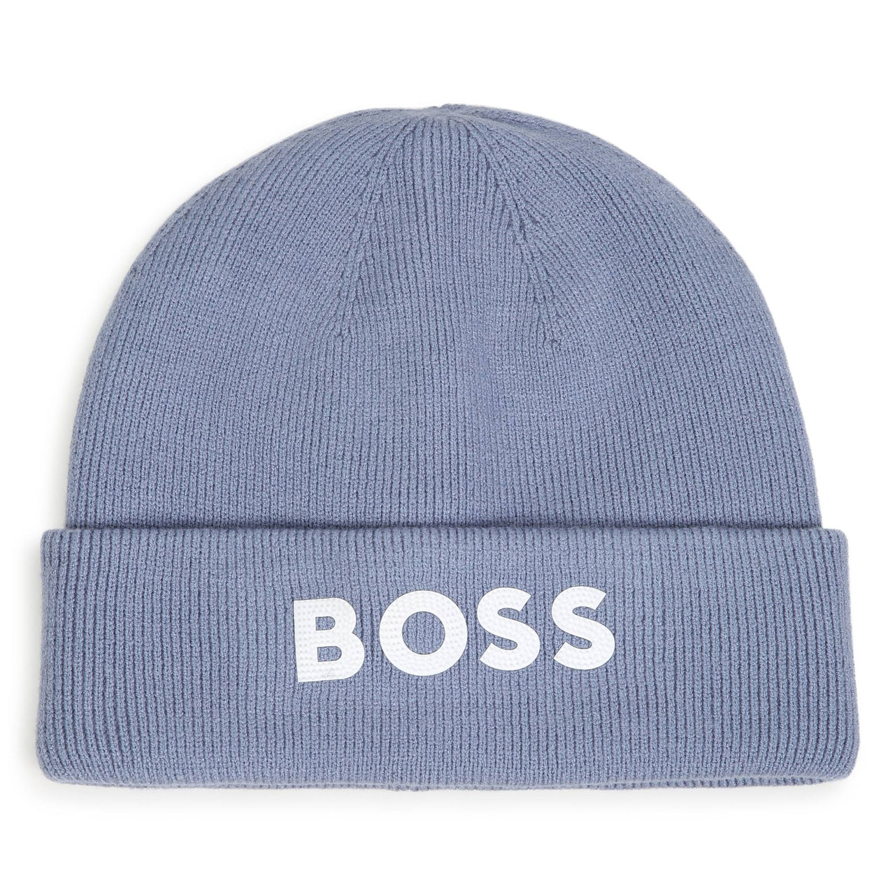 BOSS Gorro para niño y teen color azul tejido big logo letras blancas