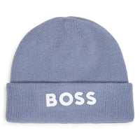 Thumbnail for BOSS Gorro para niño y teen color azul tejido big logo letras blancas