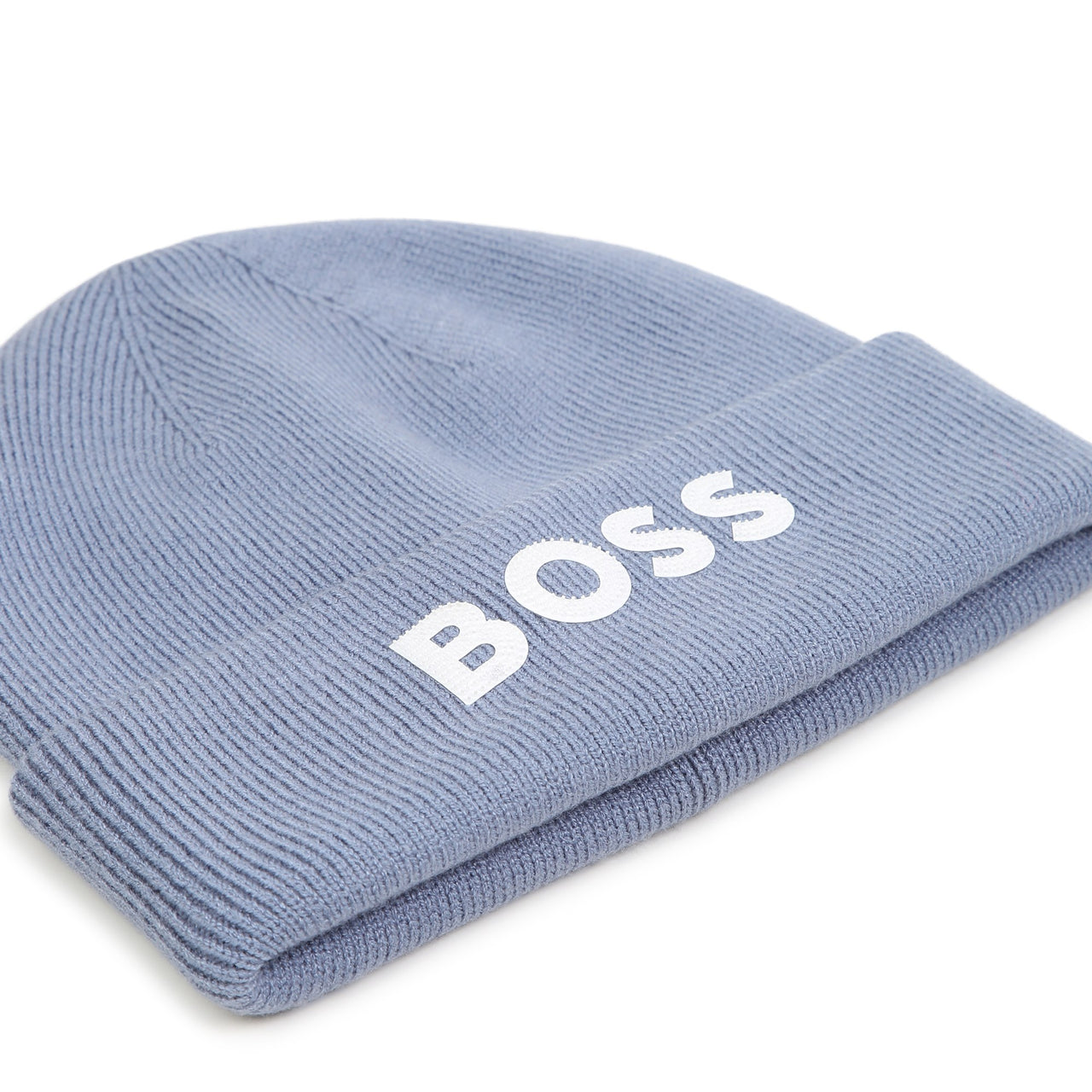 BOSS Gorro para niño y teen color azul tejido big logo letras blancas