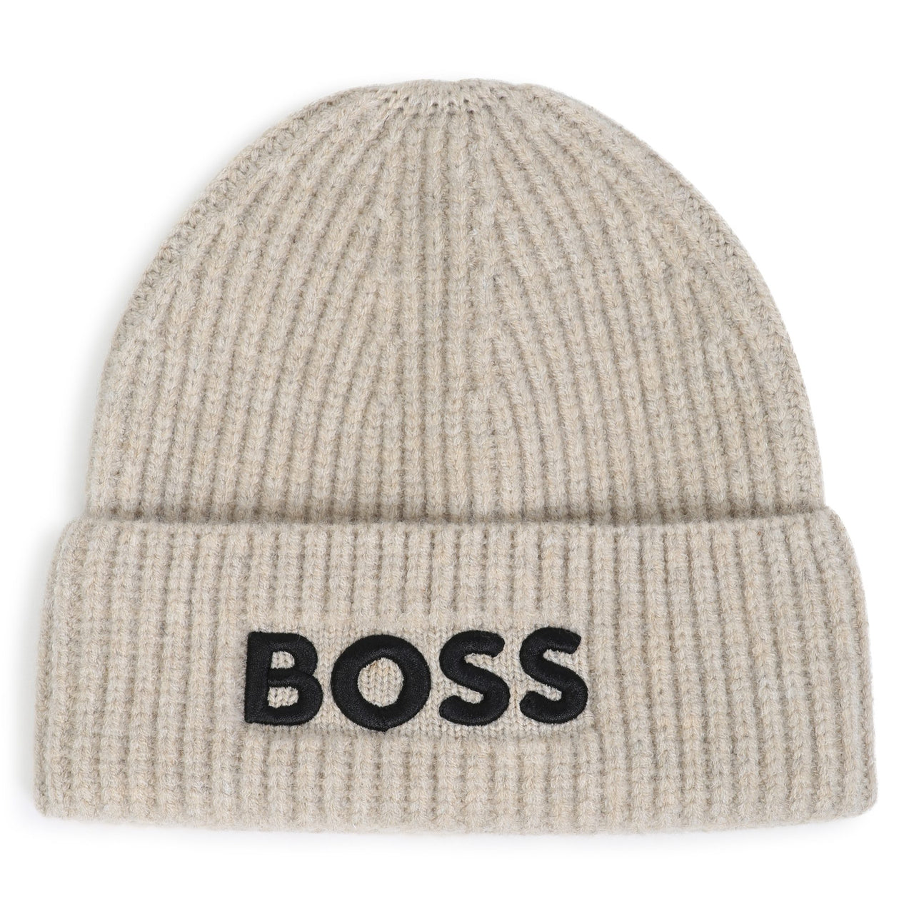 BOSS Gorro para niño y teen color bege tejido big logo letras negras