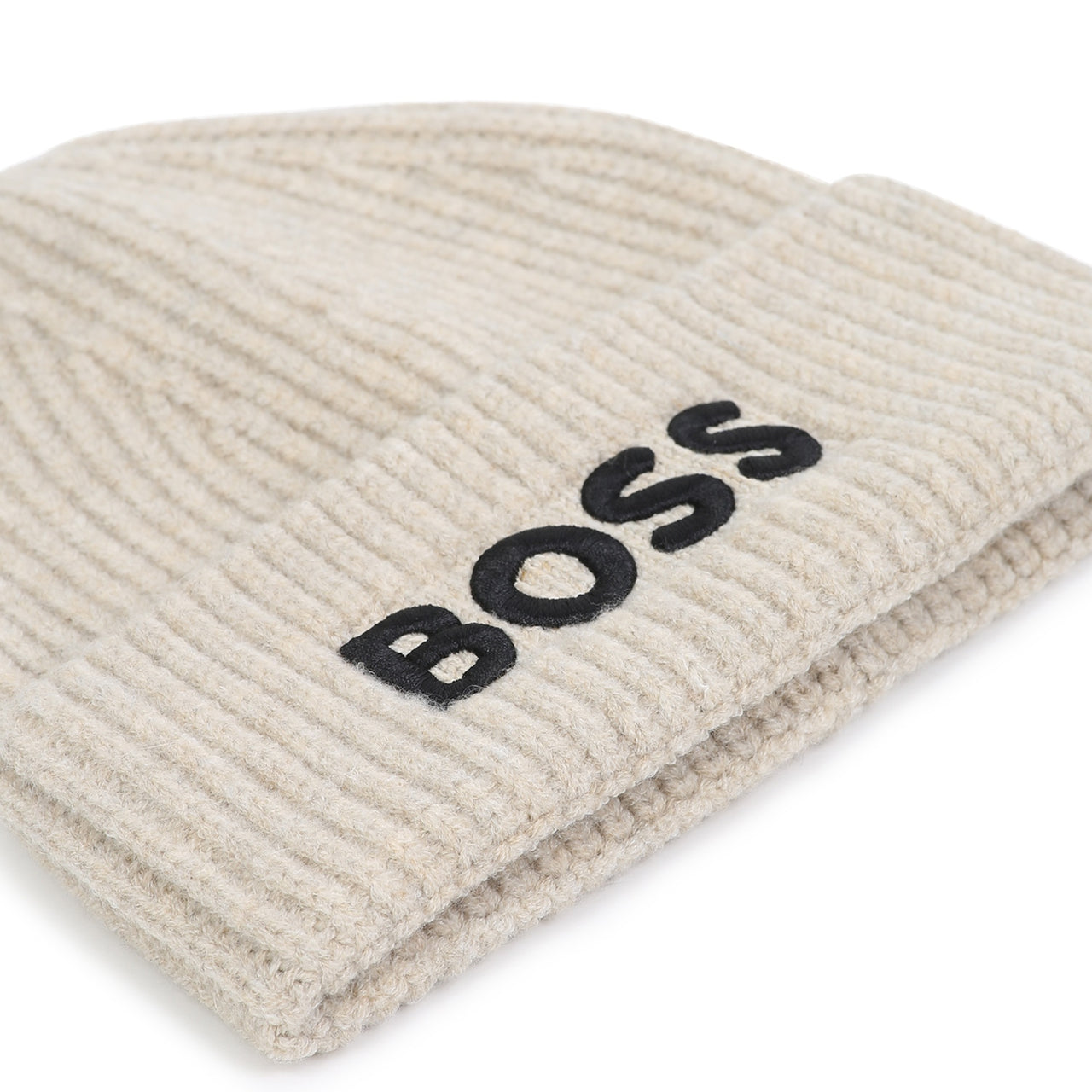 BOSS Gorro para niño y teen color bege tejido big logo letras negras