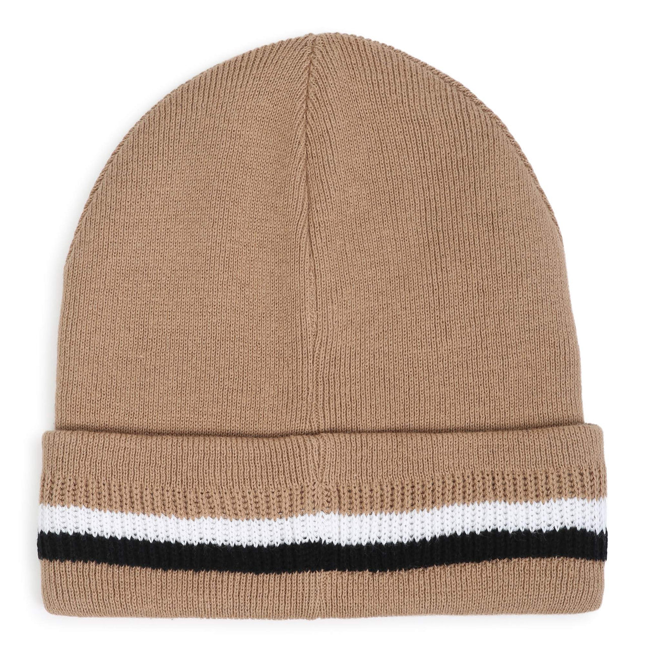 BOSS Gorro para niño y teen color cookie tejido logo y tribanda en dobles