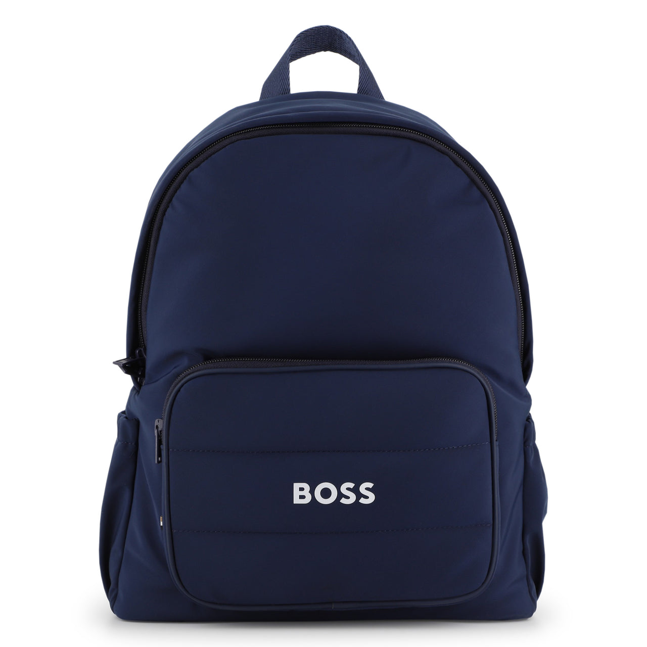 BOSS backpack para niño y teen azul marino logo, al frente en blanco