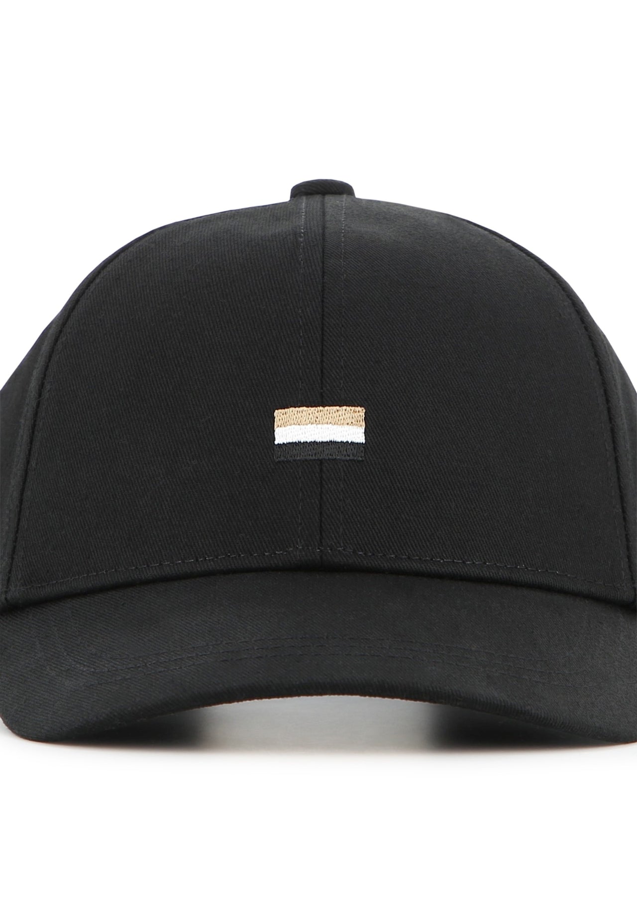 BOSS Gorra para niño y teen negra tribanda al frente con logo detr‡s