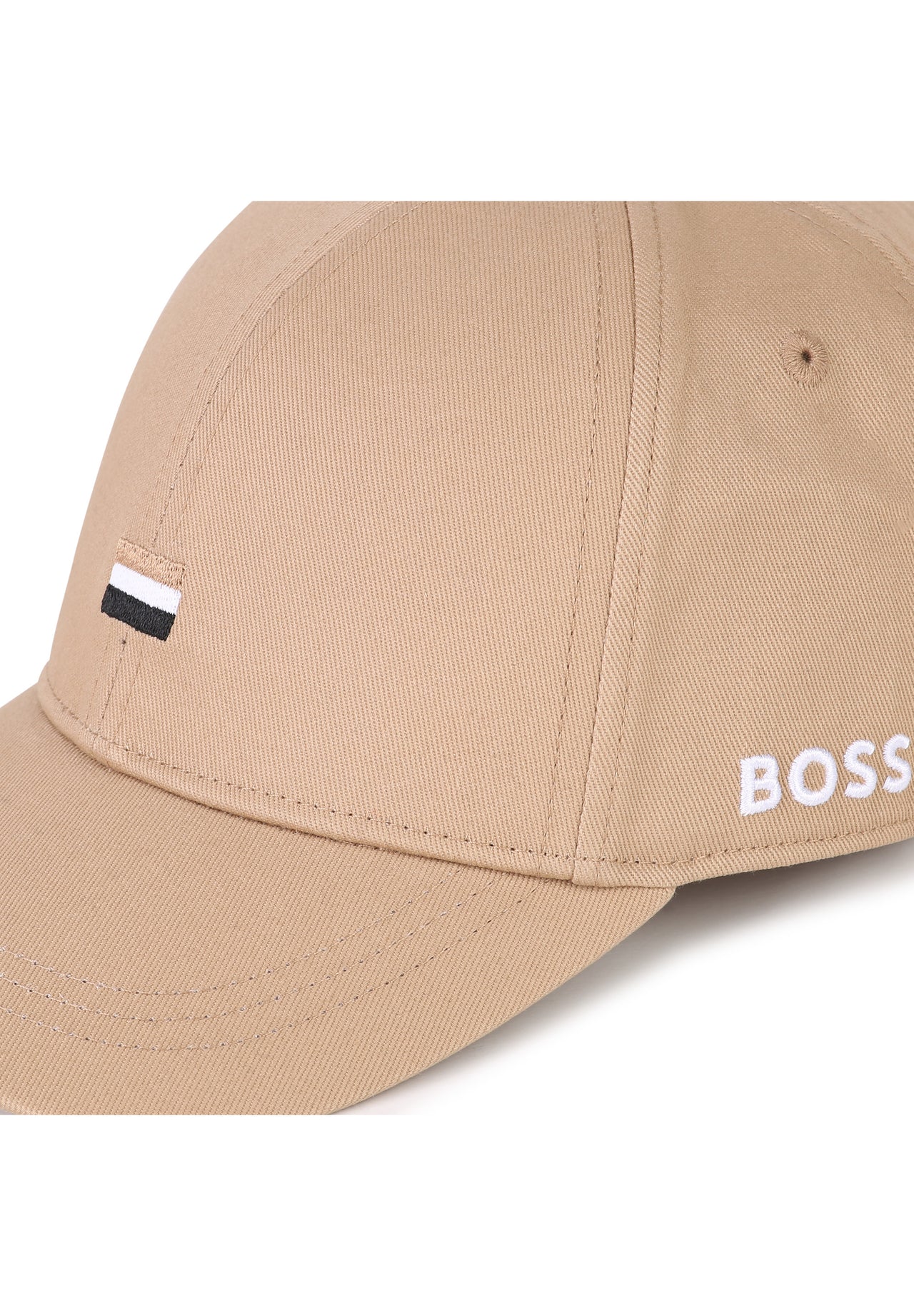 BOSS Gorra para niño y teen beige tribanda al frente con logo detras