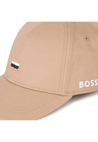 Thumbnail for BOSS Gorra para niño y teen beige tribanda al frente con logo detras
