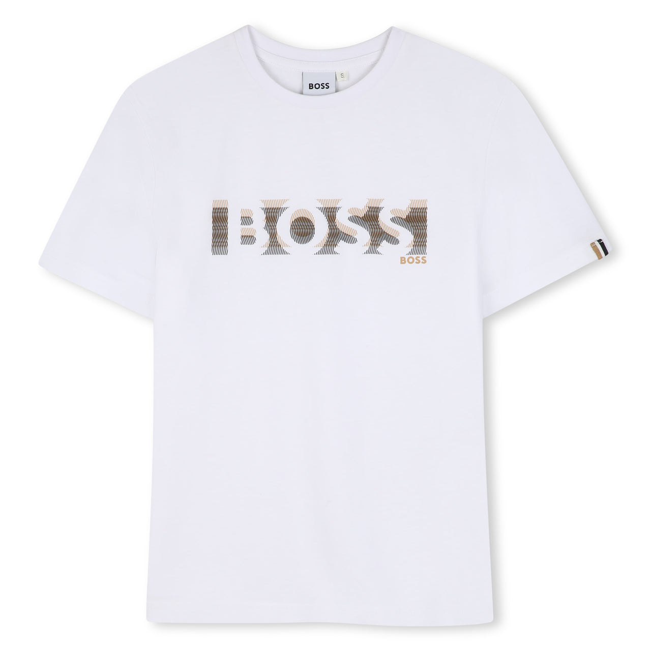 BOSS Playera para niño blanca logotonos beige