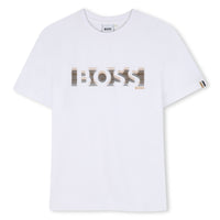 Thumbnail for BOSS Playera para niño blanca logotonos beige