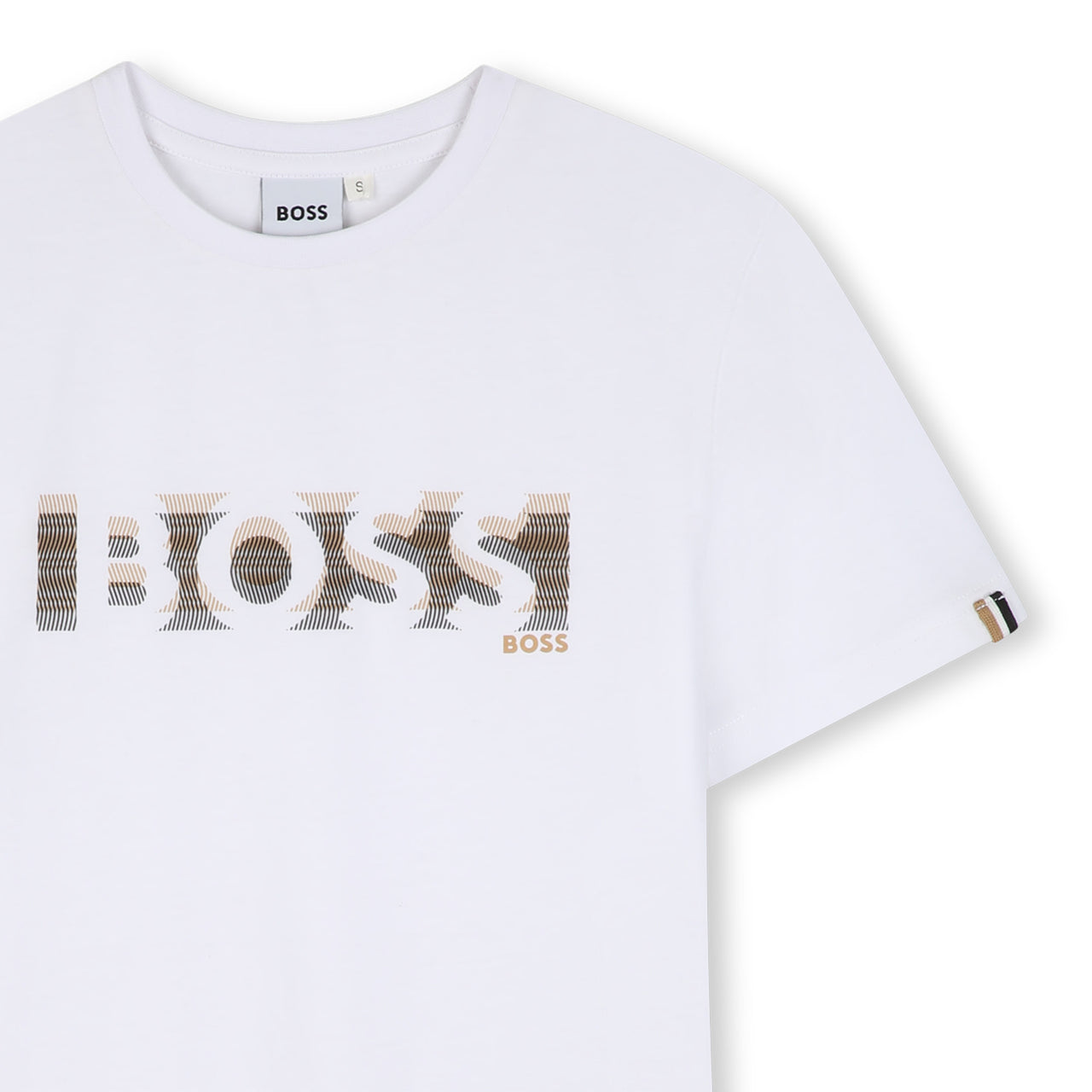 BOSS Playera para niño blanca logotonos beige