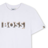 Thumbnail for BOSS Playera para niño blanca logotonos beige