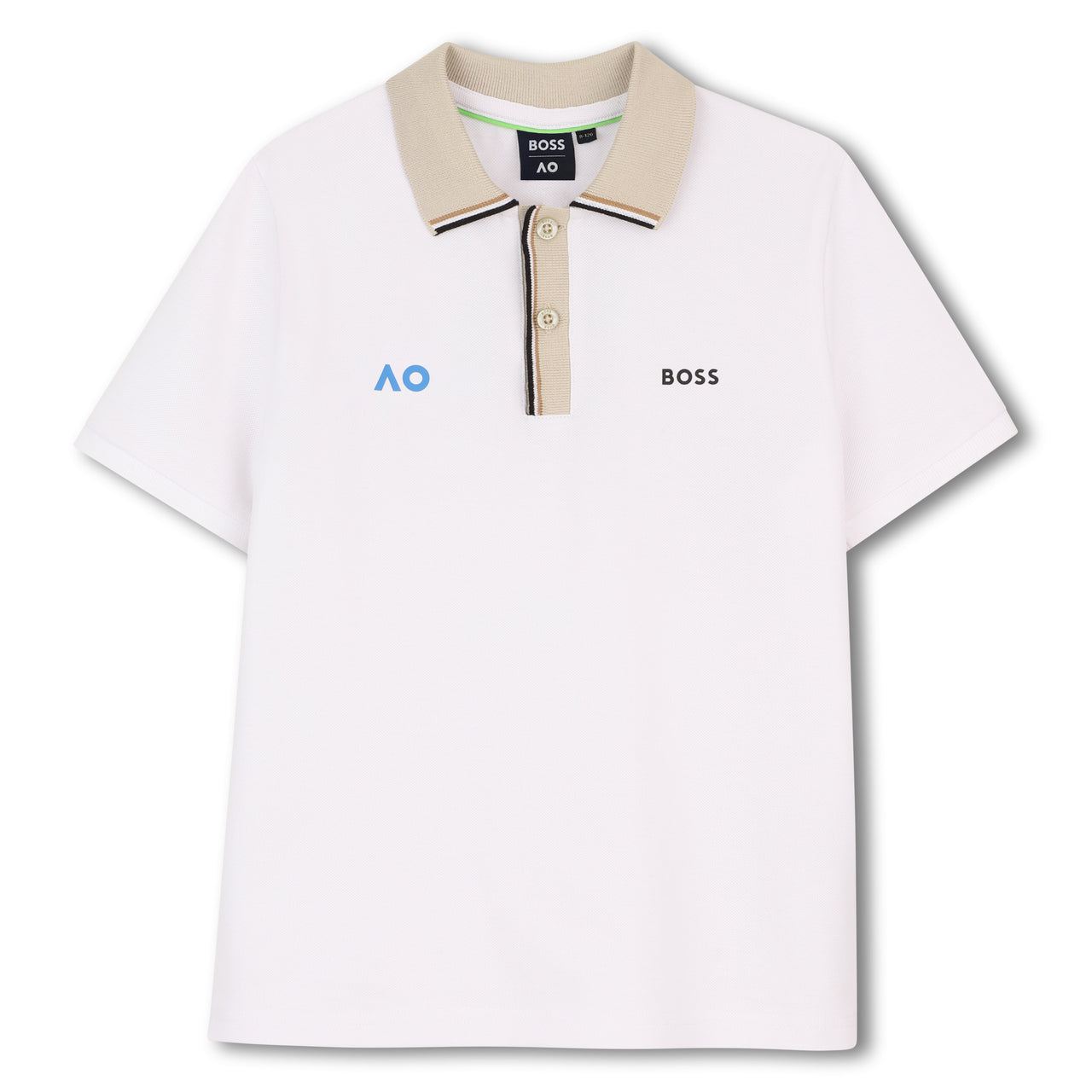 BOSS Polo para niño y teen blanca tonos beige en el cuellol