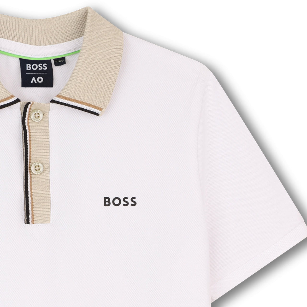 BOSS Polo para niño y teen blanca tonos beige en el cuellol