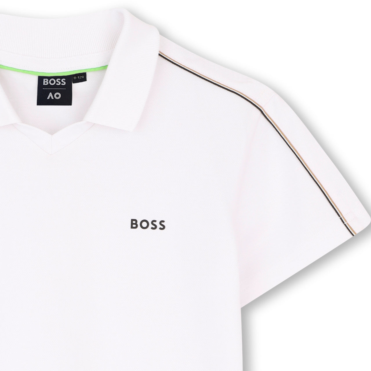 BOSS Polo blanca tribanda en hombros