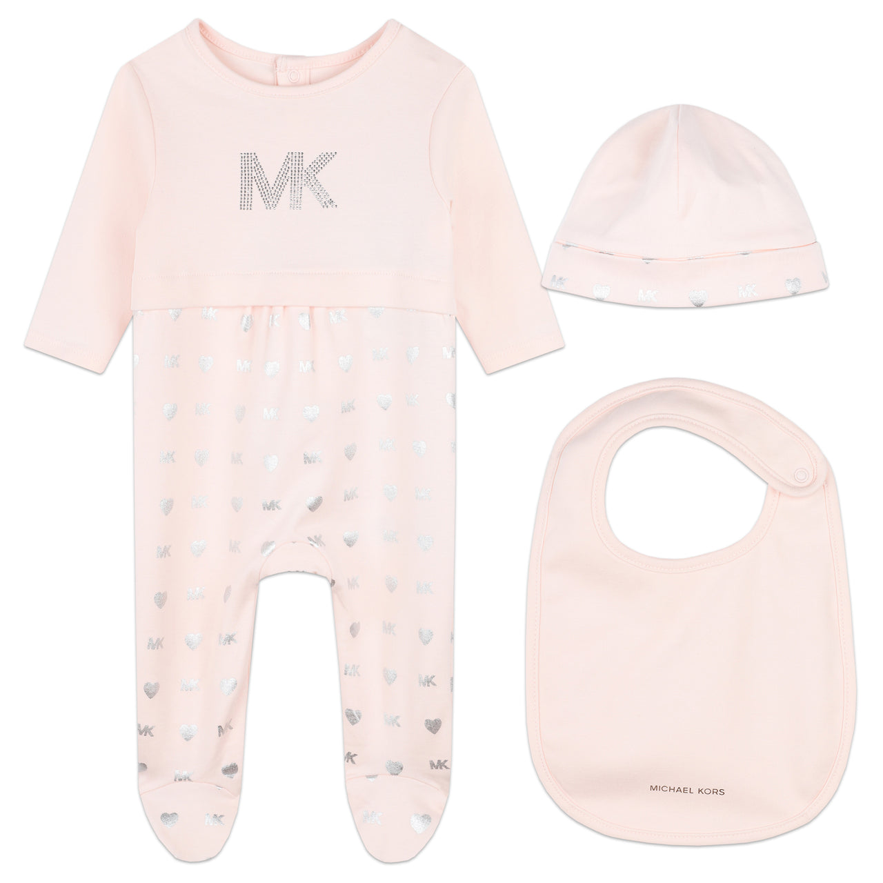 MICHAEL KORS Set de mameluco gorrito y babero para bebe niña