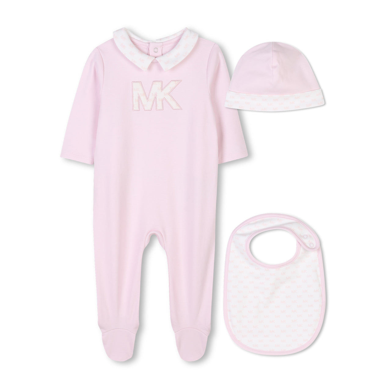 MICHAEL KORS mameluco en set con gorro y babero para bebe para niña rosa