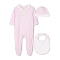 Thumbnail for MICHAEL KORS mameluco en set con gorro y babero para bebe para niña rosa
