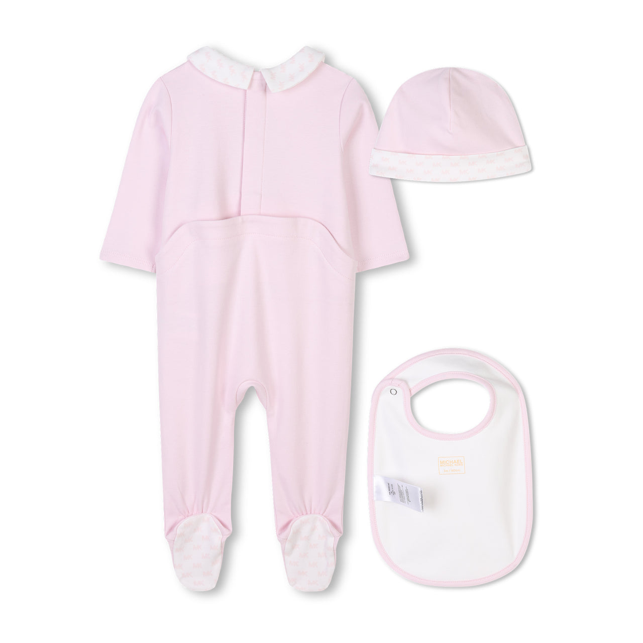 MICHAEL KORS mameluco en set con gorro y babero para bebe para niña rosa