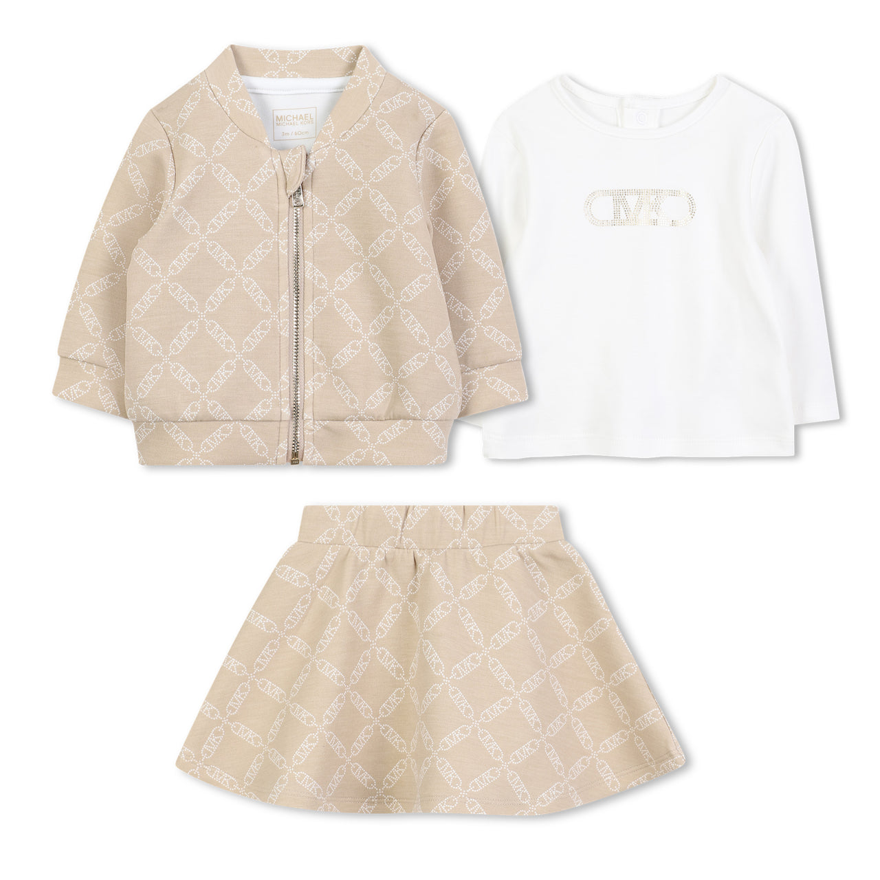 Michael Kors Set de falda, sudadera y playera para bebe niña beige