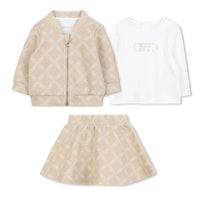 Thumbnail for Michael Kors Set de falda, sudadera y playera para bebe niña beige