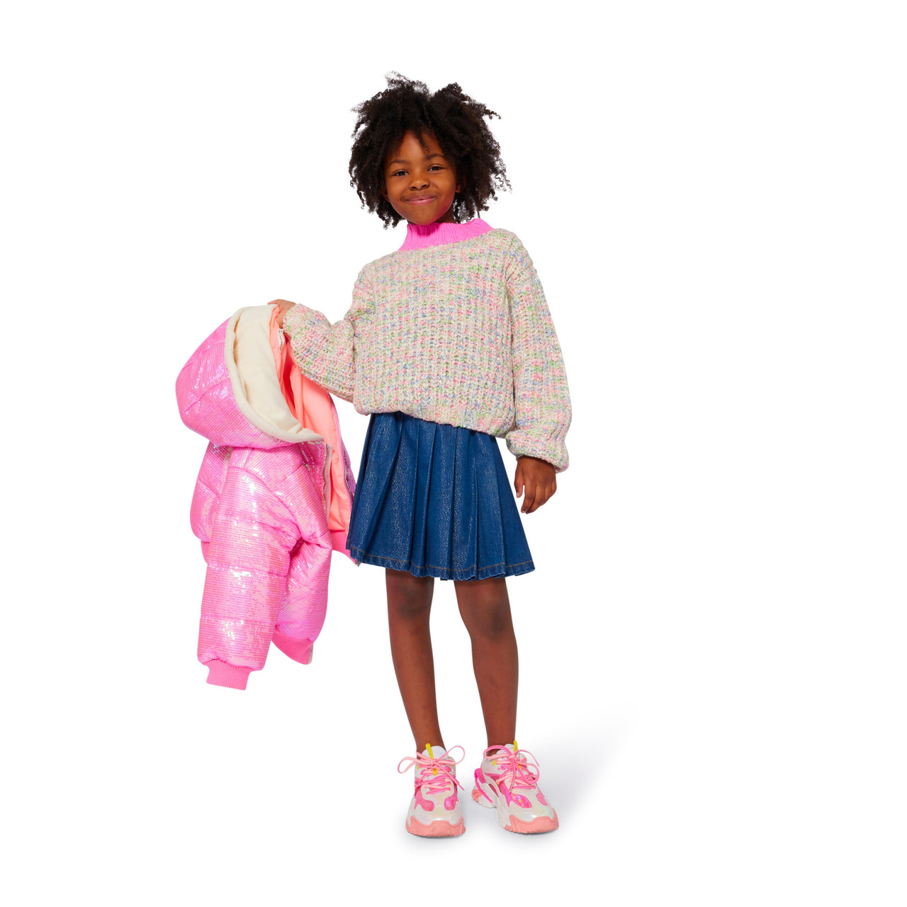 Billieblush Chamarra rosa tornasol para niña y teen con capucha y borrega