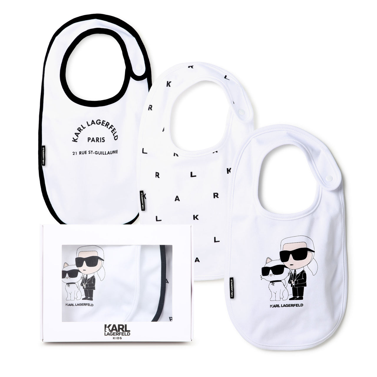 KARL LAGERFELD 3 baberos blancos print