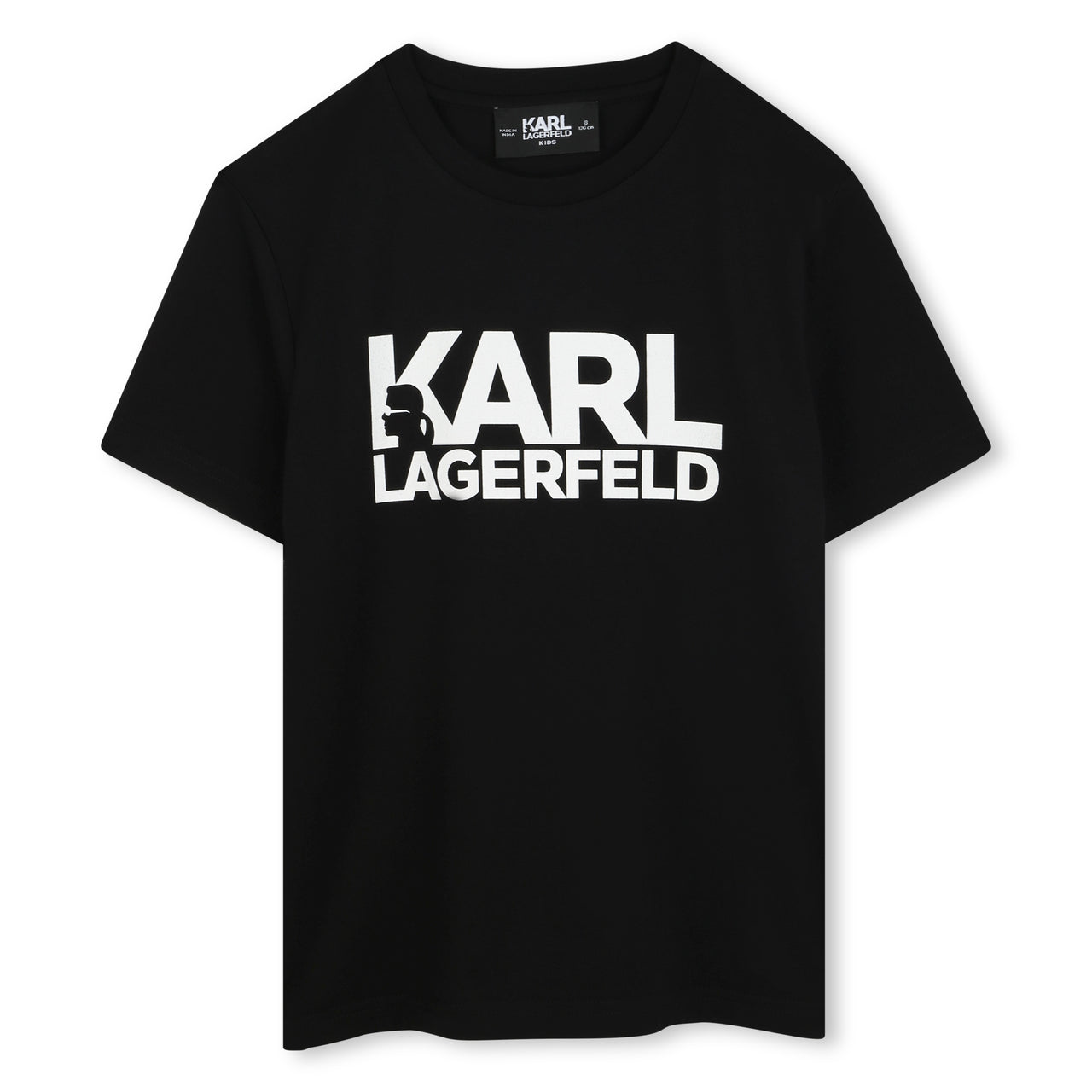 KARL LAGERFELD Playera para niño, negra print en blanco