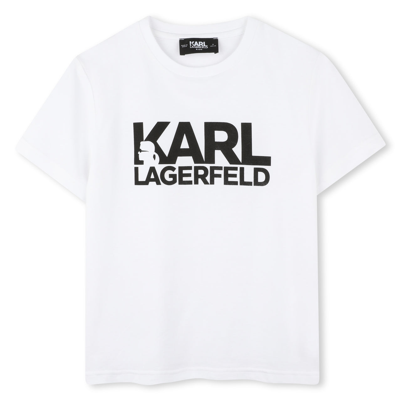 KARL LAGERFELD Playera para niño chico, blanca print en negro