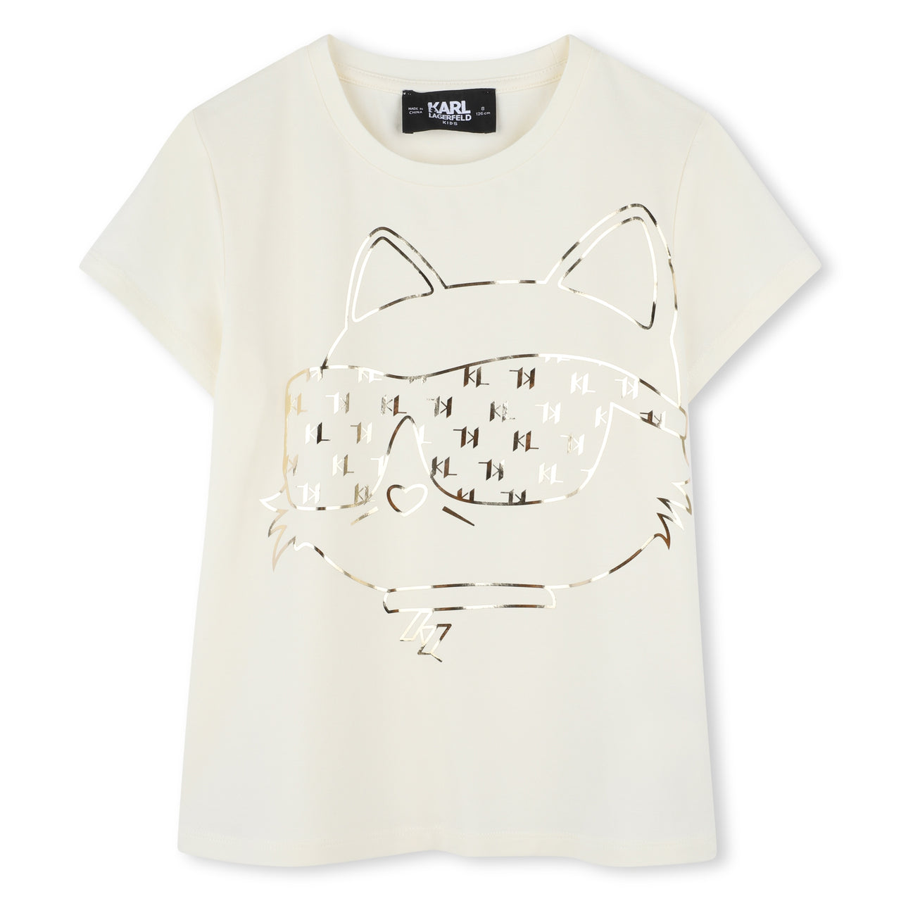 KARL LAGERFELD Playera para niña, hueso print choupette al frante dorado