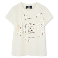 Thumbnail for KARL LAGERFELD Playera para niña, hueso print choupette al frante dorado