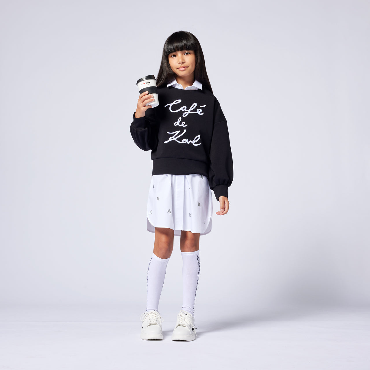 KARL LAGERFELD Vestido para niña tipo bluson blanco