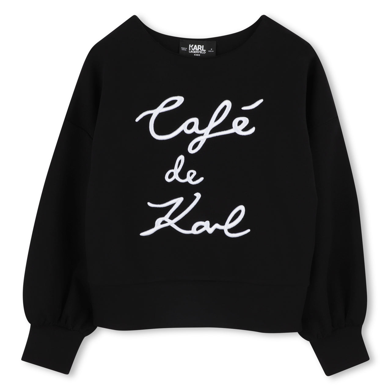 KARL LAGERFELD Sudadera para niña negra logo bordado en blanco